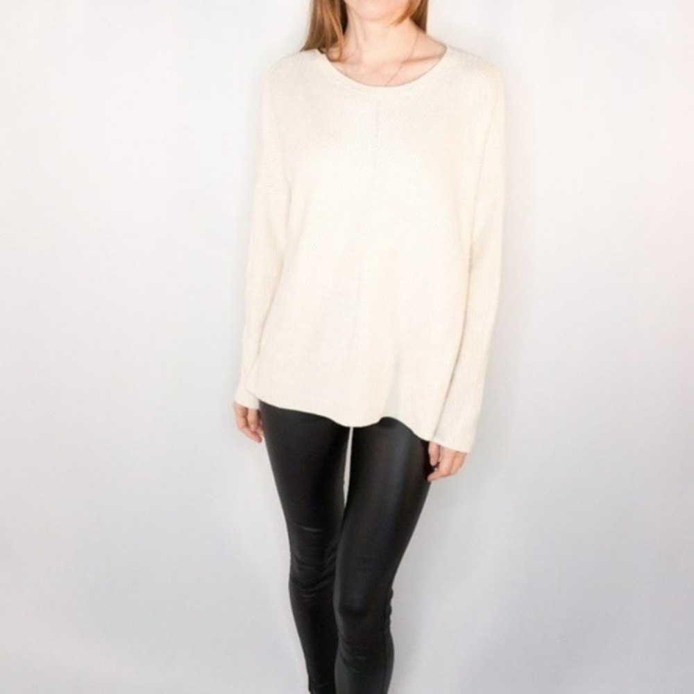 VINCE Ivory Cashmere Over Sized Rib Knit Slit Side Pullover Sweater Size Small